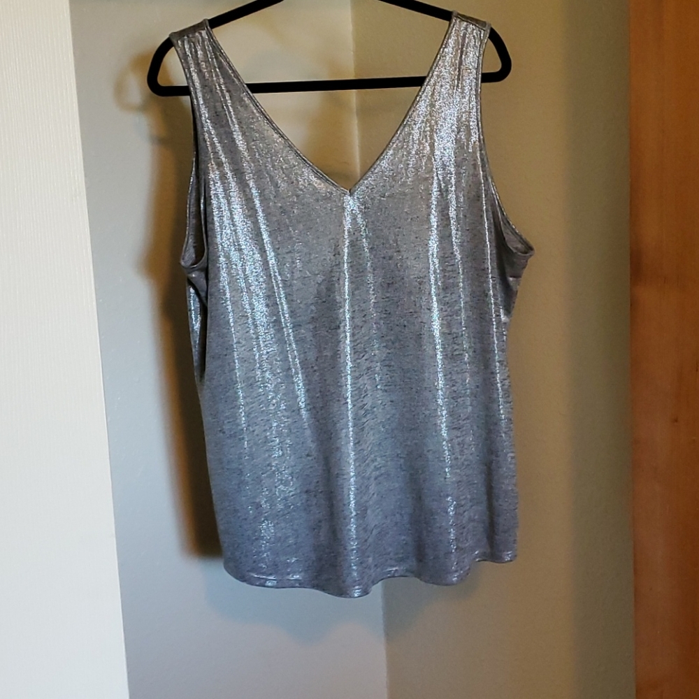 White House Black Market Silver Shimmer V-Neck Tank Top